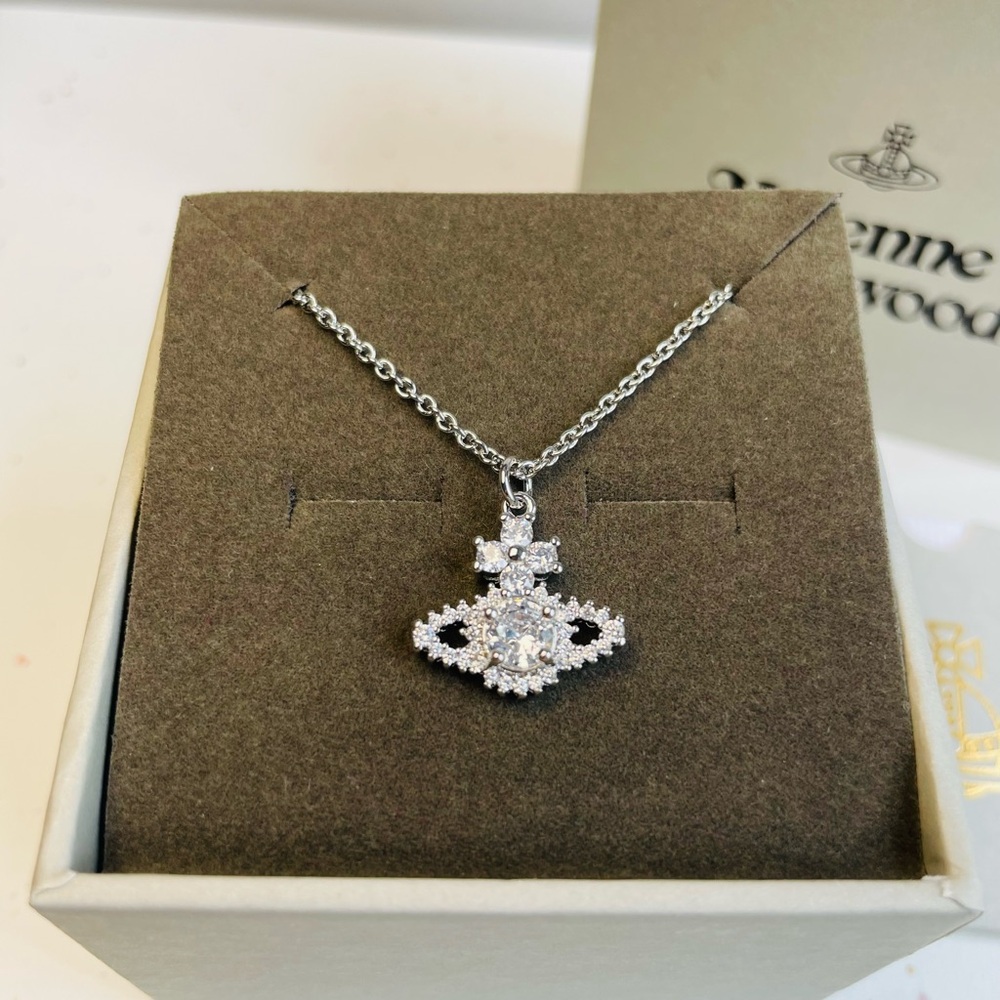 Vivienne Westwood Crystal Silver Saturn orb Necklace